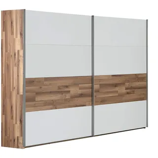 FORTE MODERN WAY Schrank 270, Kleiderschrank, Schwebetürenschrank groß Skandinavisch Modern Schlafzimmer 2-türig, Weiß Matt / Holzdekor: Stabeiche, 270 cm breit x 210.5 cm hoch x 61 cm tief