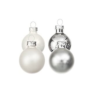 Weihnachtskugeln aus Glas, weiß, silber, 3 cm Ø, 12 Stück
