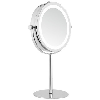 DEUSENFELD Kosmetikspiegel SL10CB Stand-Kosmetikspiegel (Standspiegel), LED Beleuchtung, 10x-Vergrößerung + Normal, für 4xAAA Batterien silberfarben
