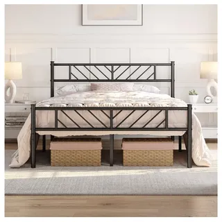 Yaheetech Metallbett Bettgestell 90x190/90x200/140x200cm, Minimalistischer Bettrahmen mit Kopfteil Gästebett mit Lattenrost schwarz 142 cm x 206.5 cm