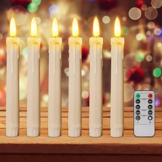 DZAY 6 Stück LED Stabkerzen mit Timer,Led Kerzen mit Fernbedienung Flackernde Flamme LED Elektrische Kerzen,Echtwachskerzen Stabkerzen für Weihnachtsdeko Innen Zimmer Deko,Hochzeit und Party