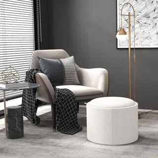 Homcom Sitzhocker Runder Polsterhocker 56 x 42 x 56 cm Creme