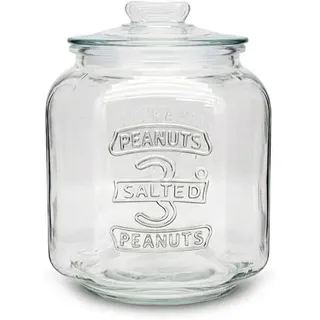 lilawelt24 Großes 7L Glas Vorratsglas mit Glasdeckel Salted Peanuts, dekoratives Bonbonglas mit Dichtung, Retro Aufbewahrungsglas für Küche, Vorratskammer, Café, Laden, Candy Bar und Deko