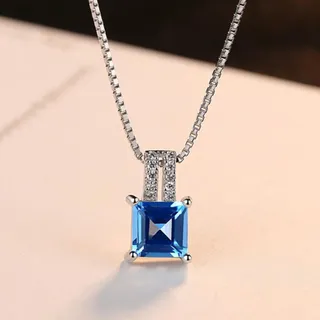 925 Sterling Silber Kissenschliff Echter Himmelblauer Topas Anhänger Halskette Mit 40+5cm Kette Feiner Silberschmuck Damen
