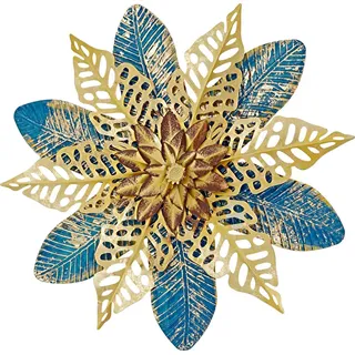 abc HOME | Wanddeko Blume | Metall - Gold/Blau/Braun