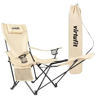 VirtuFit Klappbarer Campingstuhl - Strandstuhl mit Fußstütze - Beige