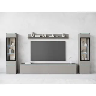 Home Affaire Wohnwand HOME AFFAIRE "VERA II", grau (grau pallad), B:260cm H:130cm T:33cm, Kastenmöbel-Sets, Wohnwand, Mediawand 260 cm, Vitrine mit Verglasung, stehend und hängend