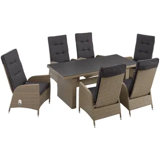 Konifera Garten-Essgruppe »Brisbane«, (Set, 13 tlg., 6 Sessel, Rückenlehne verstellbar, inkl. Auflagen, Tisch 92x192x74 cm,), Aluminium/Polyrattan, Tischplatte aus Stone-Spray-Glas in Steinoptik, Topseller