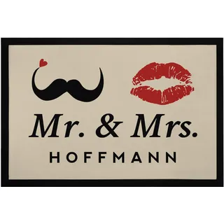 SpecialMe® Fußmatte Mr & Mrs Nachname Familien-Name personalisierte Türmatte Geschenk Hochzeit rutschfest & waschbar Weiss 60x40cm