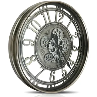 DORBOKER Wanduhr Groß mit Beweglichen Zahnrädern Moderne Industrial Steampunk XXL Vintage Retro Antike Metall Uhr für Küche Wohnzimmer Zuhause Bar Schule(70cm, Gunmetal Arabische Ziffern)