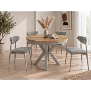 WFL GROUP Runder Ausziehtisch 100 x 76 x 100 cm Craft Eiche braun