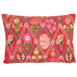 Casa Moro Dekokissen Samt Kissen Jolina 48x30 mit Blumen & Schmetterlingen bestickt, Kissenhülle mit Füllung rot
