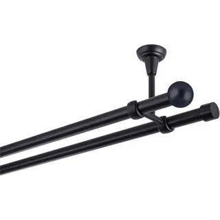 MDEKOR Vorhangstange Kugel 2-läufig Ø 19 mm 120 cm Schwarz
