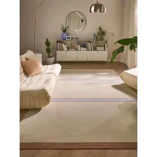 benuta Wollteppich Livio, rechteckig, Höhe: 5 mm, Kunstfaser, Berber, Ethno-Style, Wohnzimmer beige|blau 120 cm x 170 cm x 5 mm