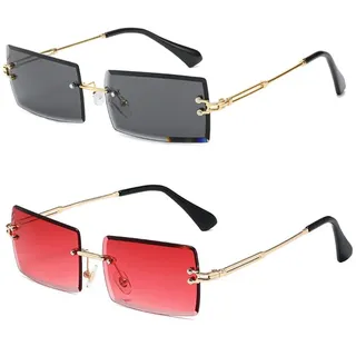 YUELUQU Retro Rahmenlose Sonnenbrille für Damen Herren Mode Retro Rechteck Brille Quadratische durchsichtige Sonnenbrille - M