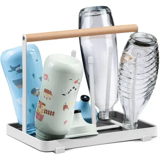 D&D Living® All-in-One Flaschenhalter für SodaStream - Abtropfgestell für Flaschen Aller Art: Duo/Crystal/Easy, Trink- und Babyflaschen - Universal-Trockenständer (Metall, Weiß)