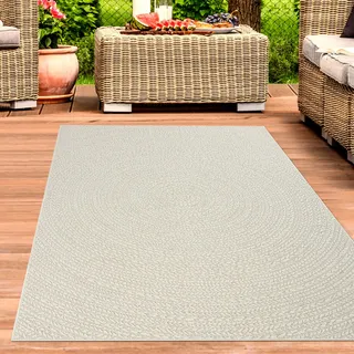 CARPETIA Teppich In- und Teppich Outdoorteppich Balkon Terrasse Wintergarten wetterfest Jute Look rundes Linienmuster Creme, 160 x 230 cm