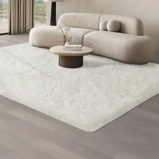 JOJOSEE Hochflor Teppich Wohnzimmer, 160 x 230 cm, Creme | Anti-Rutsch Wohnzimmerteppich, Waschbarer Flauschiger Teppich für Schlafzimmer & Kinderzimmer