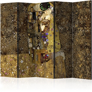 murando Raumteiler Klimt Kuss Foto Paravent 225x172 cm einseitig auf Vlies-Leinwand Bedruckt Trennwand Spanische Wand Sichtschutz Raumtrenner braun Gold l-A-0001-z-c