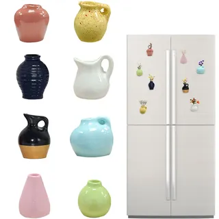Niedliche Mini-Keramikvasen, Magnet für Kühlschrank, magnetische Knospenvasen für Kühlschrank, lustige 3D-Keramik-Pflanzenmagnete für Küche, Spind, Büro, Dekoration, 8 Stück
