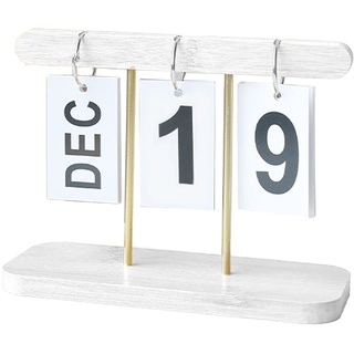 FOLOSAFENAR Stehschreibtisch-Flip-Kalender, Exquisite Holzoptik. Tages-Flip-Kalender aus Holz, Flip-Stil für das Büro (Weiß)