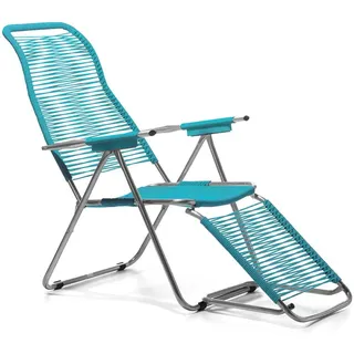 fiam Spaghetti Liegestuhl Art. 084 OT Aluminium verchromtem Rahmen Sitz und Rücken Blaugrünes Blau Farbe