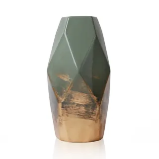 TERESA'S COLLECTIONS Grüne Golde Vase Deko für Zuhause, Moderne Kleine Vasen Dekorative Blumenvase für Pampasgras, Elegante Tischdeko Keramikvase Deko 20cm Hoch
