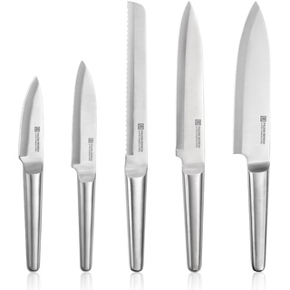 PAUDIN 5-teiliges Messerset, Küchenmesserset aus deutschem Edelstahl, Kochmesser Brotmesser Fleischmesser Allzweckmesser Schälmesser, Messer mit bequemem Griff und Geschenkbox