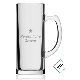 Individuelles Bierglas mit persönlicher Gravur, Biergeschenk personalisiert, Geschenk für Bierliebhaber, Trinkglas mit Henkel & Gravur, Bierglas personalisierbar, individuelles bierglas (0,3 L)