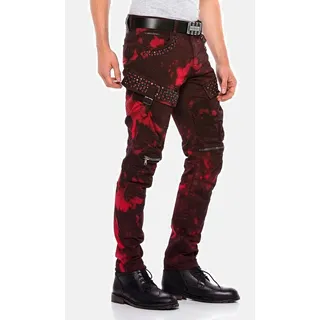 Straight-Jeans CIPO & BAXX "Jeans", Herren, Gr. 31, Länge 34, rot (burgundy), 98% Baumwolle;2% Elasthan, bedruckt, Basic, figurumspielend lang, Jeans, mit Biker- und Punk-Elementen, CD558