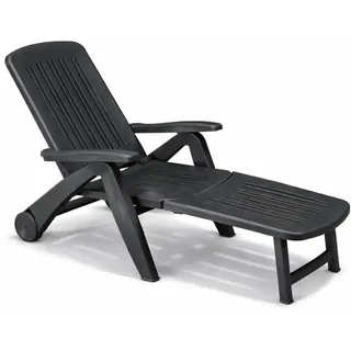 Tomaino - Sonnenliege aus Kunststoff für den Garten - Rückenlehne neigbar, klappbar mit Rädern - Camping, Strand, Pool, für den Außenbereich (schwarz)