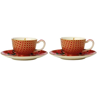 Maxwell & Williams HV0167 Espresso-Tasse-Set 4 tlg - 85 ml - Porzellan - TC Silk Road, in Geschenkbox - Rot