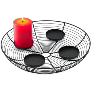 Spetebo Adventskranz Metall Gitter schwarz für 4 Kerzen - 35 cm, mit integrierter Schale schwarz