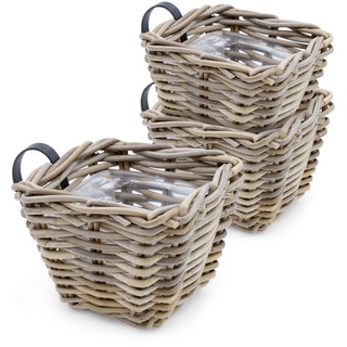 Balkon Kasten m. Halterung 3er Set - 15 cm - Rattan Blumen Pflanz Topf Garten