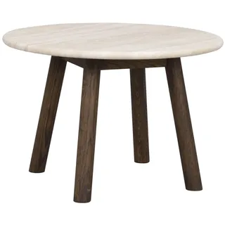 Couchtisch Taransay aus Eiche und Travertin, skandinavisches Design, beige braun, 60x60x40 cm