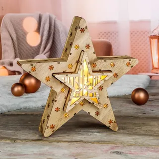 Holzstern 2er Set 16 LED Weihnachtsstern Deko Beleuchtung Sterne