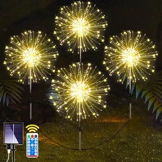 Joycome Gartendeko Solarleuchten für Außen 4 x 150 LED Solarlichter Pusteblume, 8 Modi Solarstecker Gartenbeleuchtung Wetterfest Solarlampen Feuerwerk für Garten Balkon Blumenkästen Deko