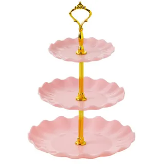 Koomuao Tortenständer Cupcake Stand,Etagere 3 Stöckig ServierStänder Tortenständer Kuchenständer für Kuchen, Dessert,Obst,Muffin, Kekse, Käse, Geburtstag, Party (Rosa)