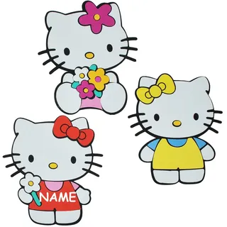 alles-meine.de GmbH 3 TLG. Set: 3-D Wandtattoo/Wandbild/Türschild - Hello Kitty incl. Namen - aus Moosgummi - Blume Katze Mädchen Wandsticker Wanddeko für Kinderzimmer Kind K..