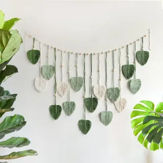 Großer Makramee-wandbehang, Makramee-blattteppich Mit Holzperlen, Boho-dekoration, Makramee-dekor Fürs Schlafzimmer, Ästhetische Wanddekoration Für Die Wohnung