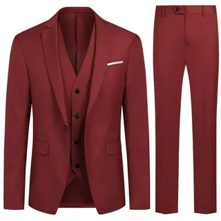 Allthemen Anzug (3 tlg) Herren Slim Fit Anzug Elegantes Anzugset für Business rot 50