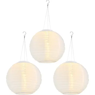 Solarlampe Lampion Außenleuchte LED Hängelampe Gartenleuchte weiß Hochzeit Partylaterne Gartendeko, Edelstahl Kunststoff, warmweiß, DxH 30x 55 cm, 3er Set