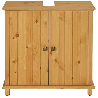 Home Affaire Waschbeckenunterschrank HOME AFFAIRE "Vili", braun (natur), B:60cm H:58cm T:30cm, Massivholz, Schränke, Waschbeckenunterschrank, Breite 60 cm, Badezimmerschrank aus Massivholz, Metallgriffe