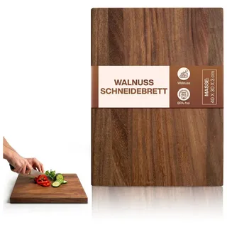 PEGSEN Schneidebrett Premium Küchenbrett Hackblock Holzschneidebrett 40x30x3cm, Massiv, Nussbaum, mit rutschfesten Standfüßen, Servierbrett & Tranchierbrett braun