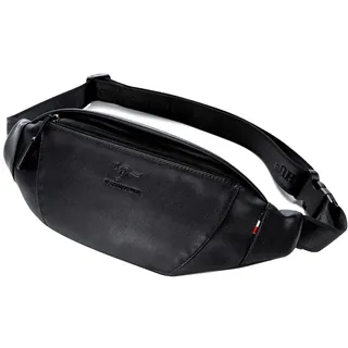 TIANHONGDAISHU Gürteltasche aus Rindsleder, für Herren, aus Leder, praktische Brusttasche, lässige Kuriertasche, Schwarzes, einfarbiges Muster, Small - S