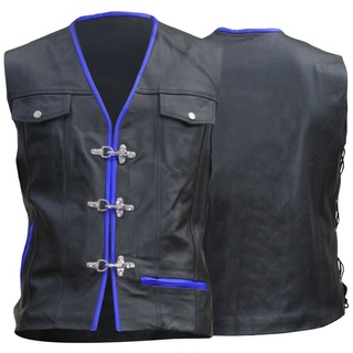 German Wear Motorradweste GW686 blue Motorrad Lederweste Biker Motorradweste Weste schwarz/blau L