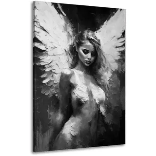 Engel schwarz weiß Frau Wandbild Leinwandbild Kunstdruck XL Deko Größe 80x120x2cm