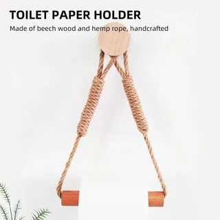 Toilettenpapierhalter Ohne Bohren, Handtuchhalter Im Vintage-industriestil Aus Buchenholz Und Seil, 75 Cm, Mit Klebebefestigungsset