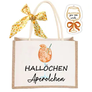 MKISHINE Aperol Geschenk Tasche, Aperol Jutetasche Für Frau, Strandtasche 30x23x13 cm Aperol Spritz Accessoires Damen, Geschenktasche für Getränke,Für Frauen, Kollegin (Hallöchen Aperolchen) - M
