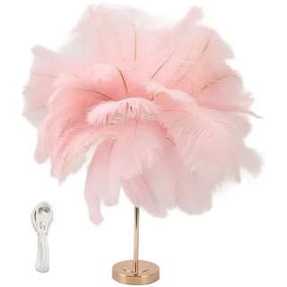 Gefiederte Tischleuchte, 3 Farbtöne, Dimmbar, Touch-bedienung, Usb-anschluss, Moderne Romantische Nachttischlampe, Rosa Fürs Schlafzimmer